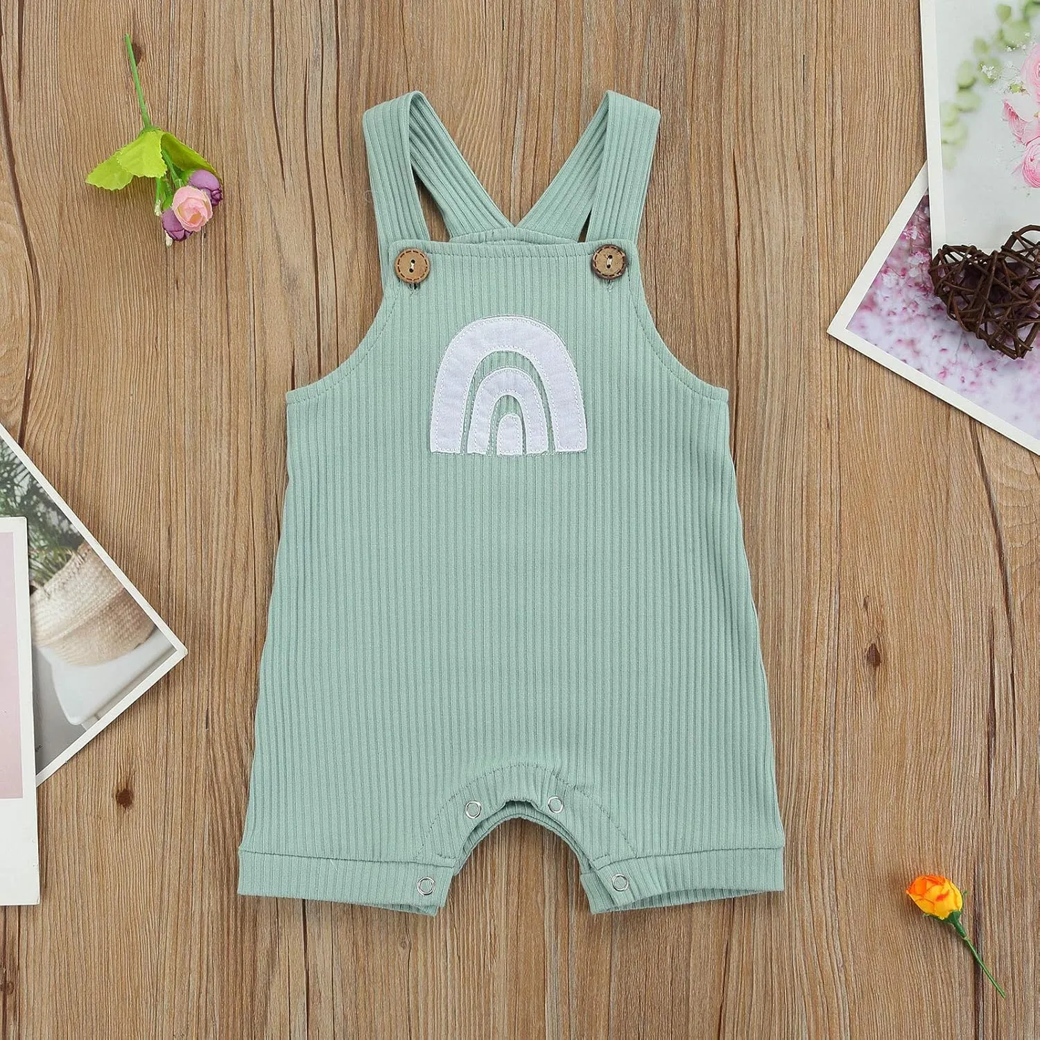 Infant Newborn Baby Girl Boy Rainbow Suspender Jumpsuit Shorts One Piece Romper Outfits Unisex Overall Clothes