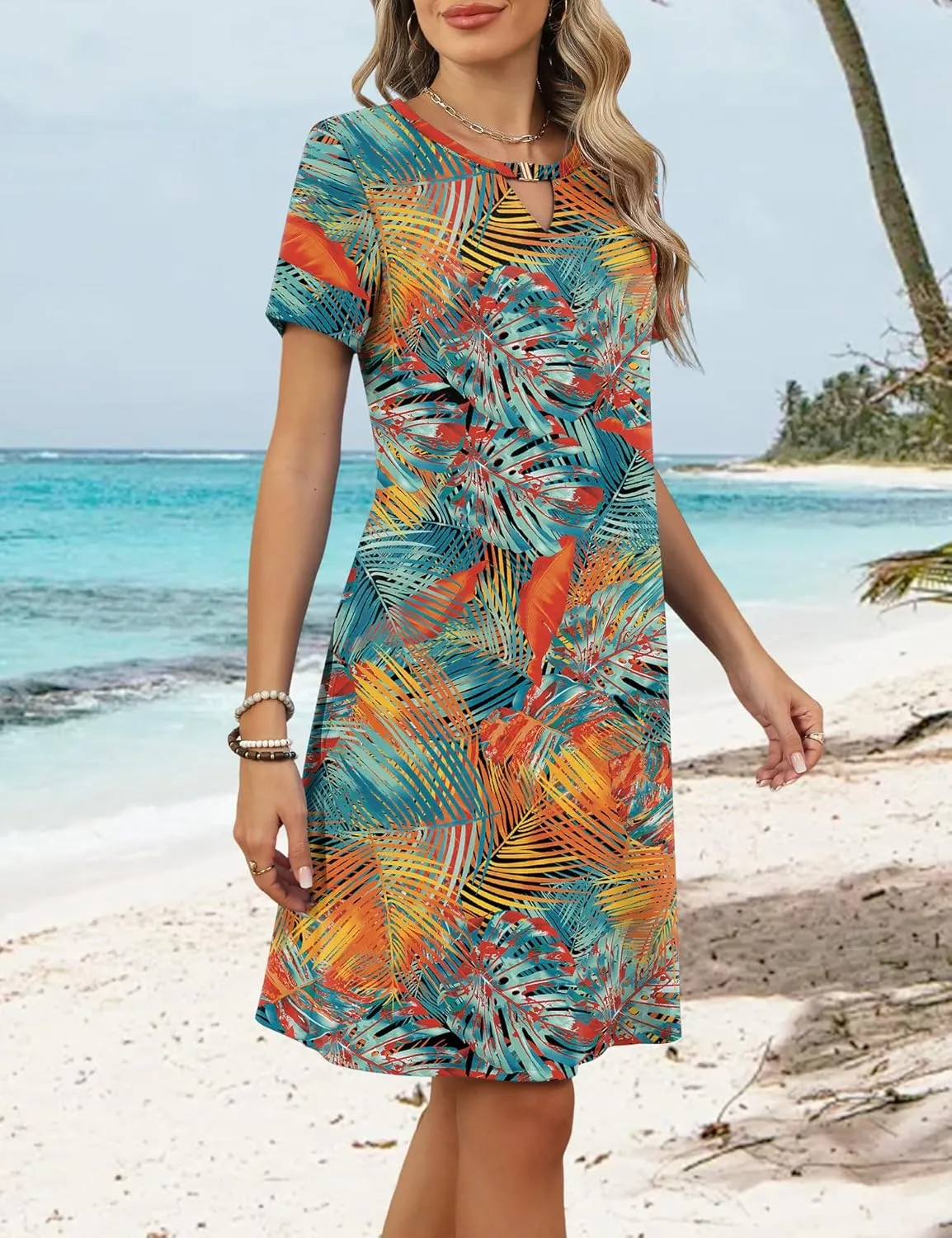Ivicoer Summer Dresses for Women 2025 Short Sleeve Dress A-Line Mini Dress with Pockets