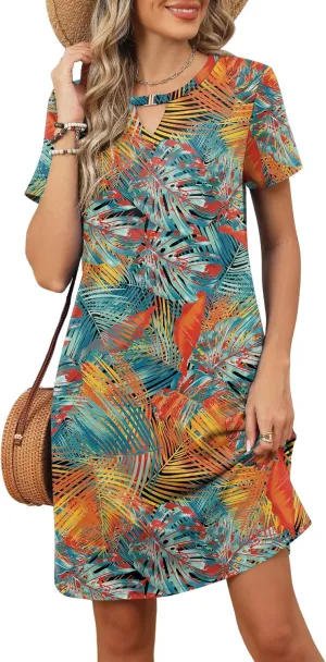 Ivicoer Summer Dresses for Women 2025 Short Sleeve Dress A-Line Mini Dress with Pockets