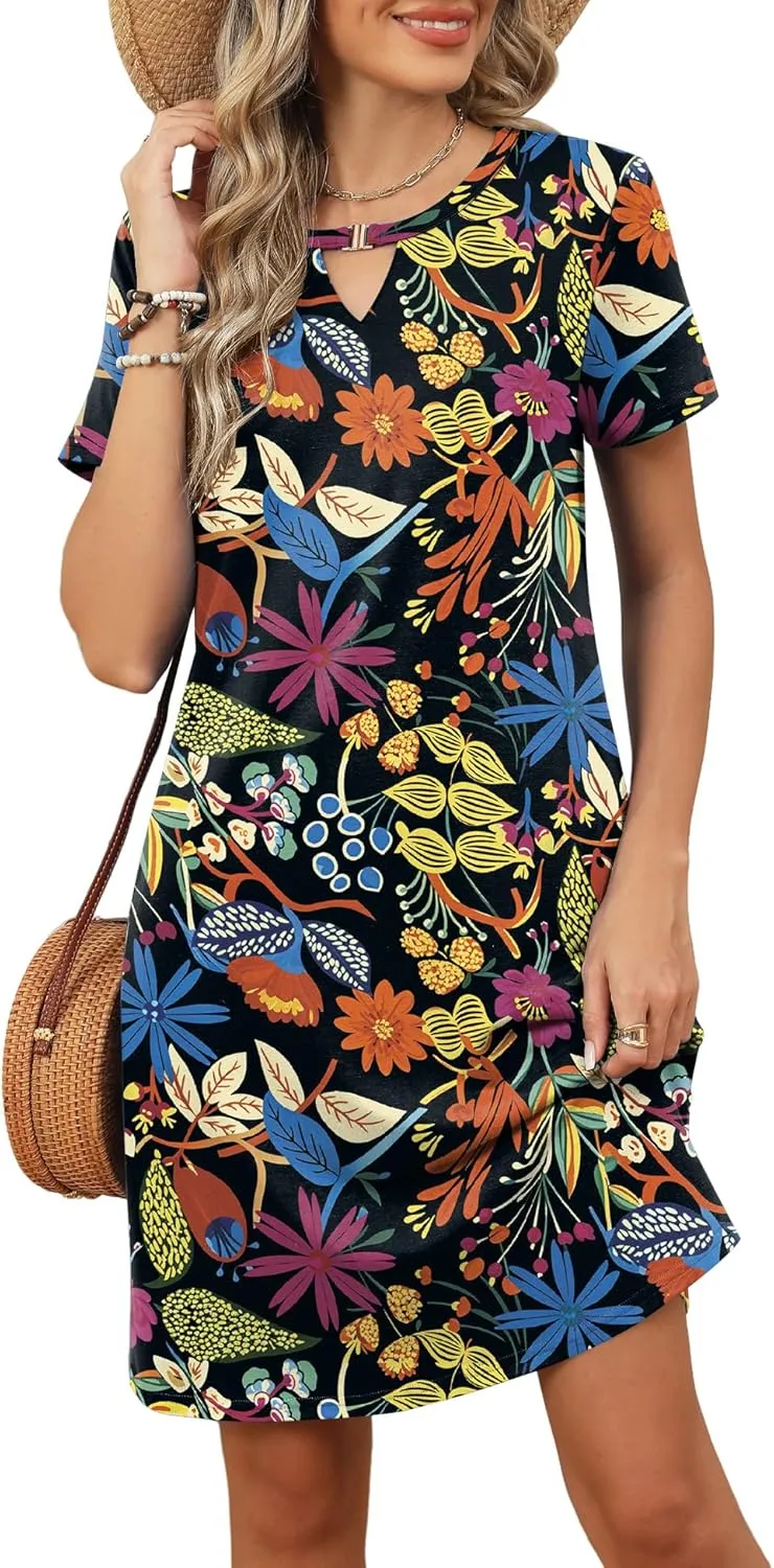 Ivicoer Summer Dresses for Women 2025 Short Sleeve Dress A-Line Mini Dress with Pockets