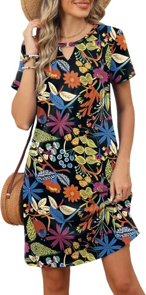Ivicoer Summer Dresses for Women 2025 Short Sleeve Dress A-Line Mini Dress with Pockets
