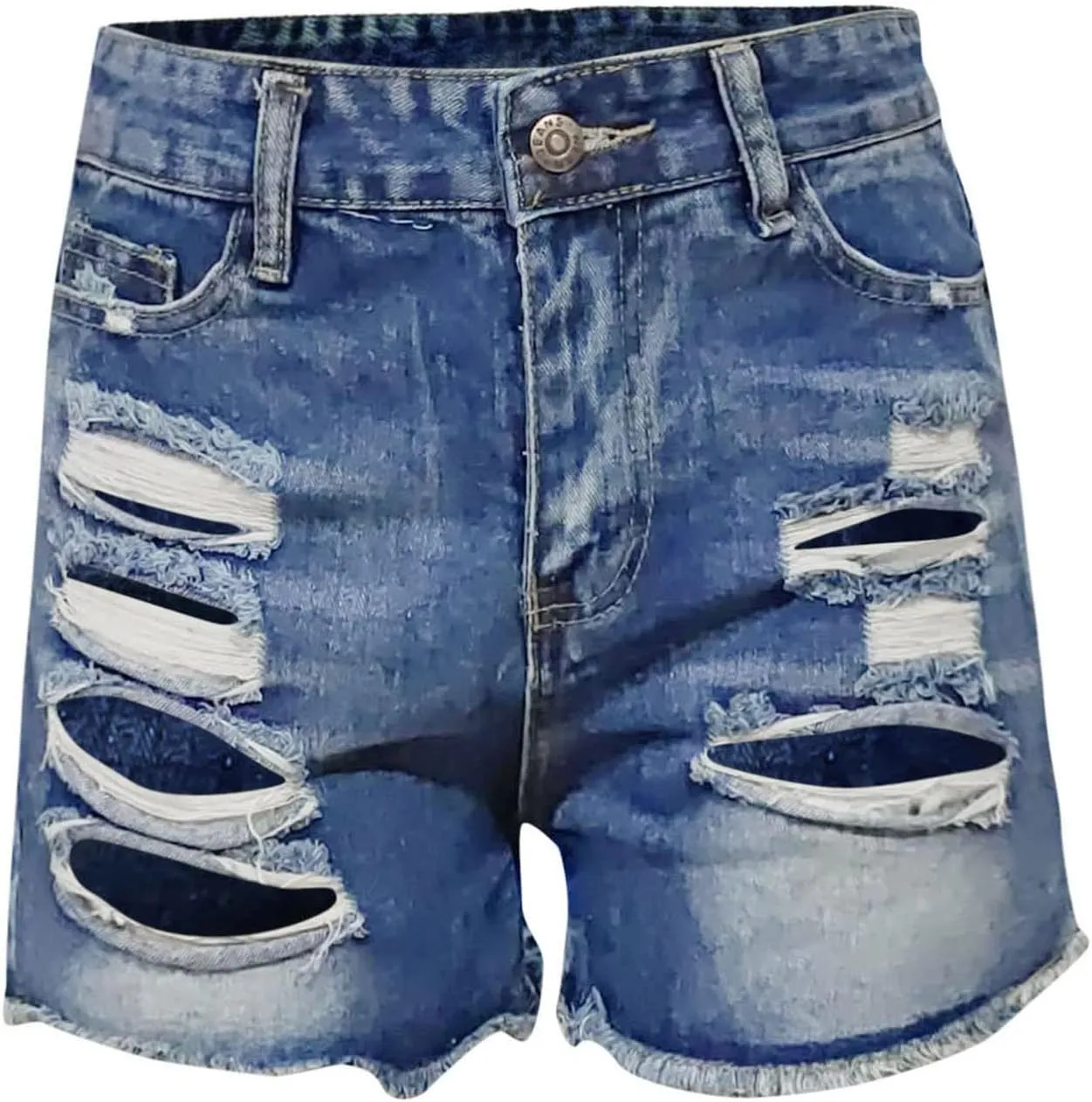 Jean Shorts Womens Stretchy High Waisted Ripped Shorts with Pockets Trendy Distressed Cuffed Hem Denim Hot Shorts