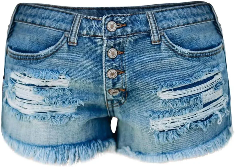 JiXiang Denim Shorts Women High Waisted Sexy Casual Jeans Female Hole Summer Fashion Lightweight Bottom Short with Pocket