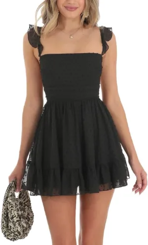 Juakoso Women's Rhinestone Spaghetti Strap Dress Ruffle A Line Cami Dress Tiered Flowy Mini Dress Clubwear