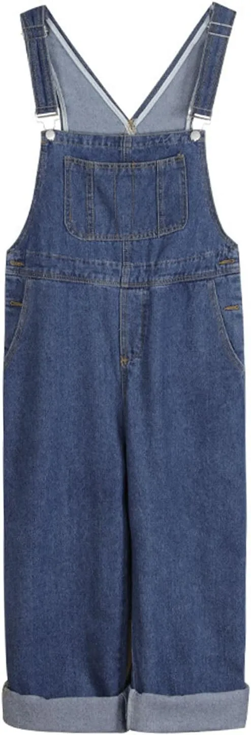 Jumpsuits for Women Denim Overalls Baggy Vintage Floral Bib Pants Wide Leg Harem Pants Jeans Button Romper with Pocket