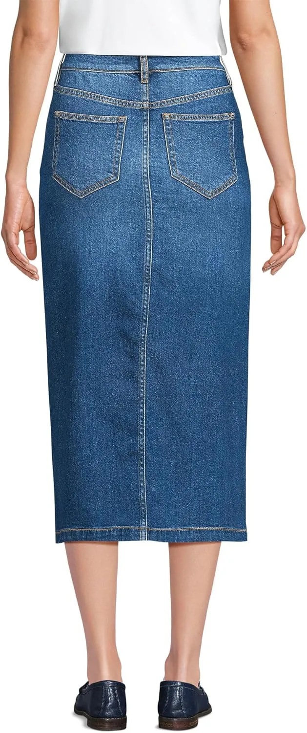Lands' End Women's Soft Denim Midi Column Skirt