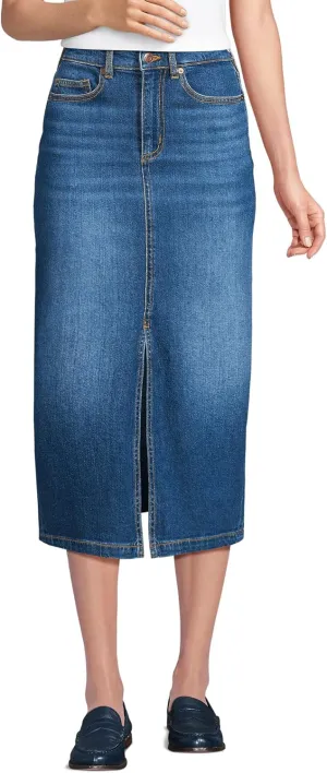 Lands' End Women's Soft Denim Midi Column Skirt