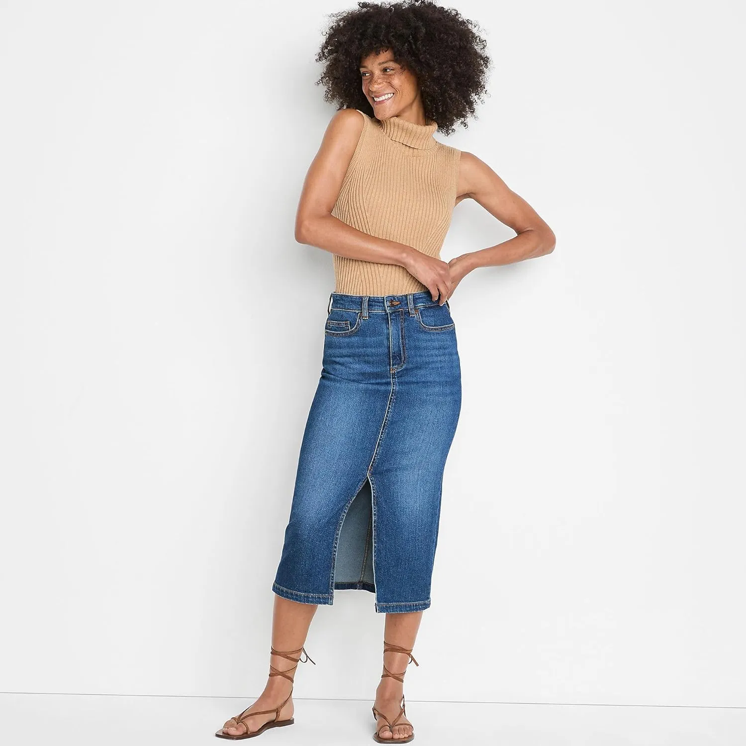 Lands' End Women's Soft Denim Midi Column Skirt