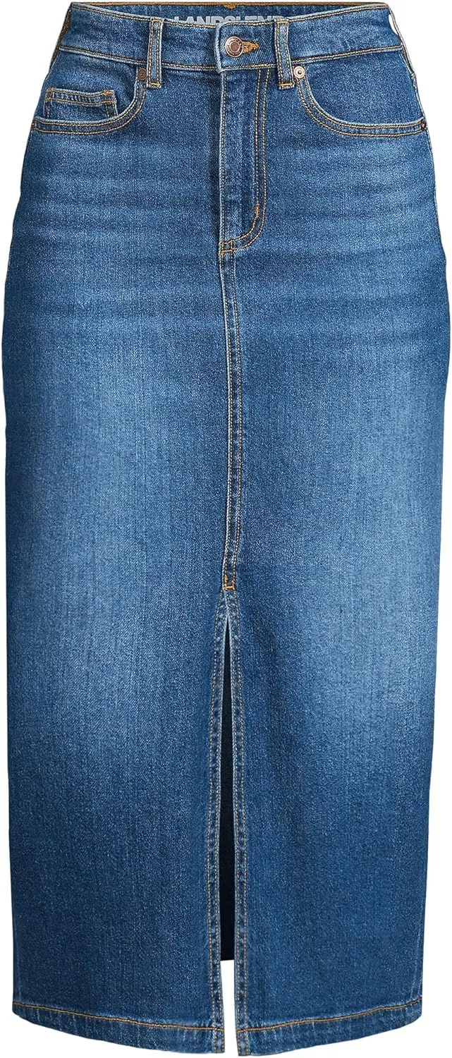 Lands' End Women's Soft Denim Midi Column Skirt