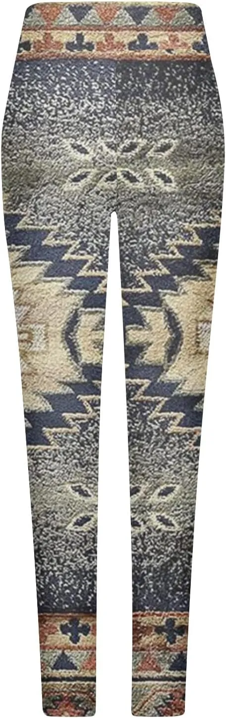 LAWOR Womens Fleece Leggings Denim Printed Casual Boot Leggings Warm High Waisted Fall Winter Pants Trendy Tight Pants