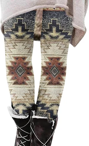 LAWOR Womens Fleece Leggings Denim Printed Casual Boot Leggings Warm High Waisted Fall Winter Pants Trendy Tight Pants