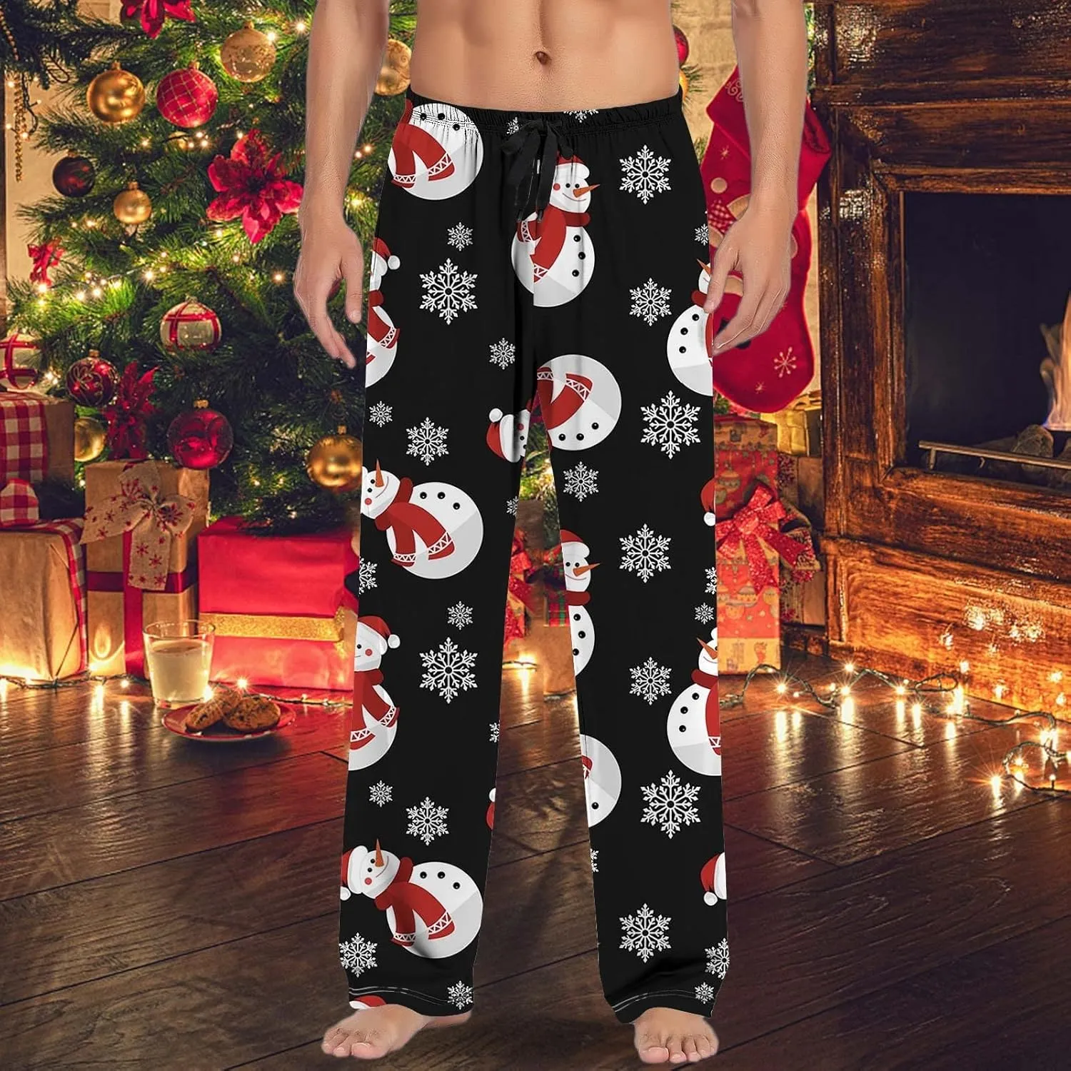 LCMTWX Black Pants Men Pajama Pants with Drawstring and Pockets Mens Sleep Pants Mens Flannel Pajama Pants Mens Flannel