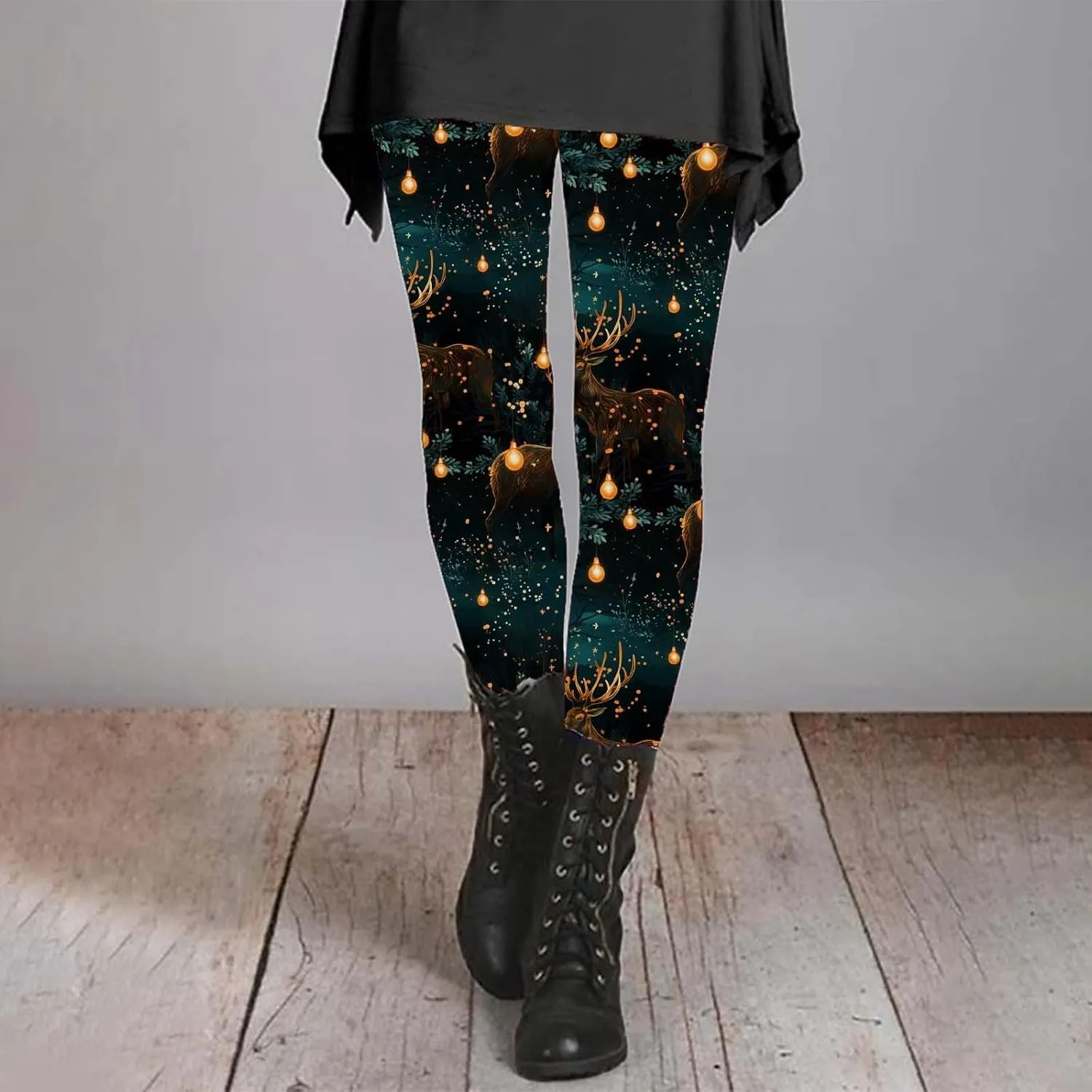 LCMTWX Christmas Leggings Waist Jeans Pants Color Pocket Denim Button Elastic Pants Leggings for Women Cold Weather High