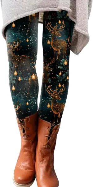 LCMTWX Christmas Leggings Waist Jeans Pants Color Pocket Denim Button Elastic Pants Leggings for Women Cold Weather High