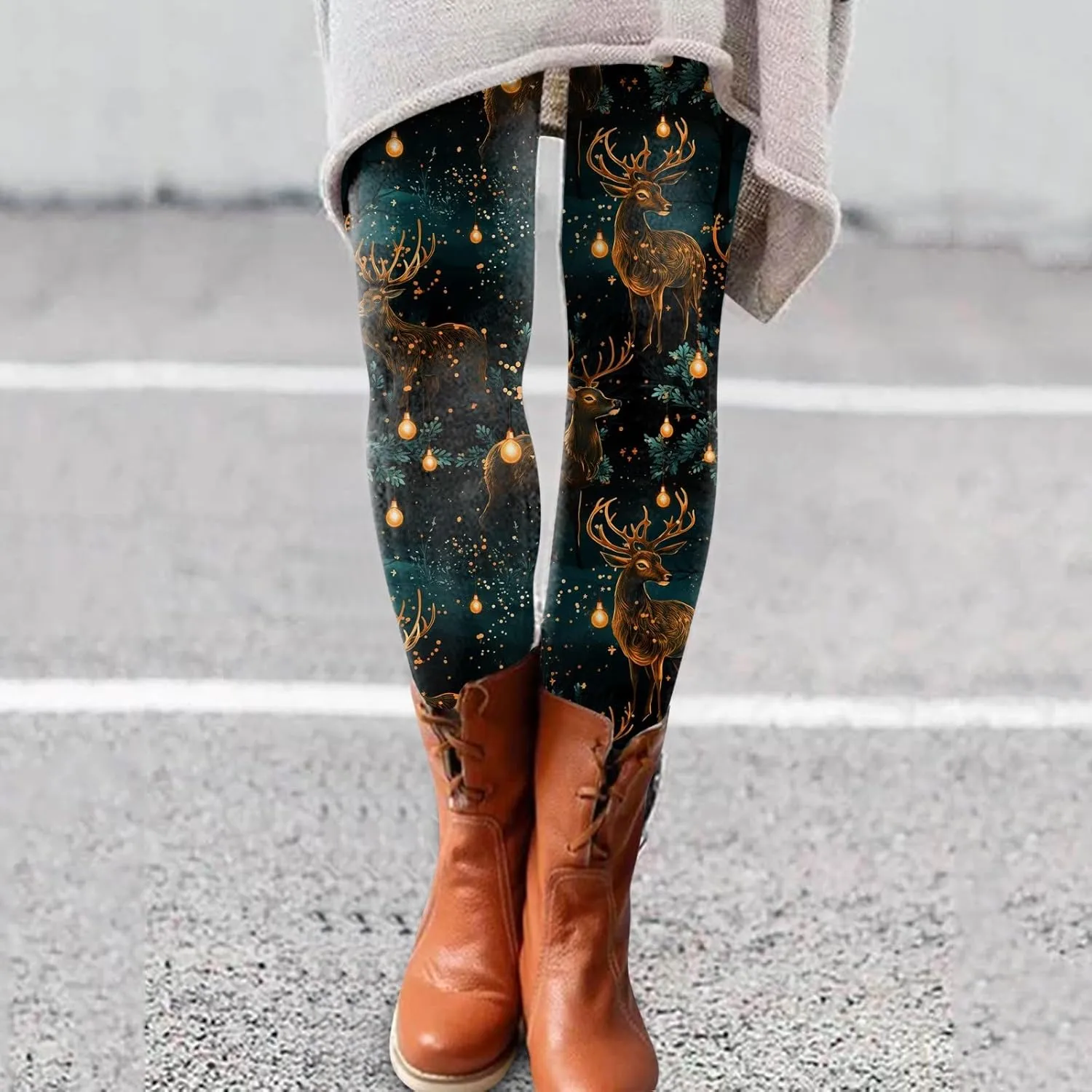 LCMTWX Christmas Leggings Waist Jeans Pants Color Pocket Denim Button Elastic Pants Leggings for Women Cold Weather High