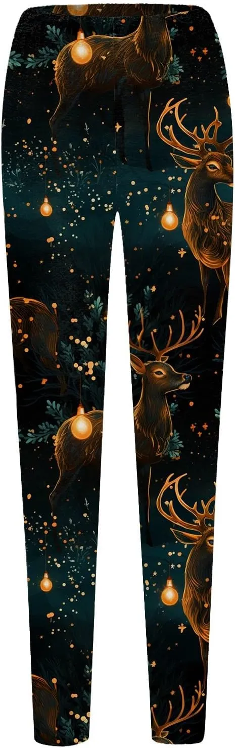 LCMTWX Christmas Leggings Waist Jeans Pants Color Pocket Denim Button Elastic Pants Leggings for Women Cold Weather High