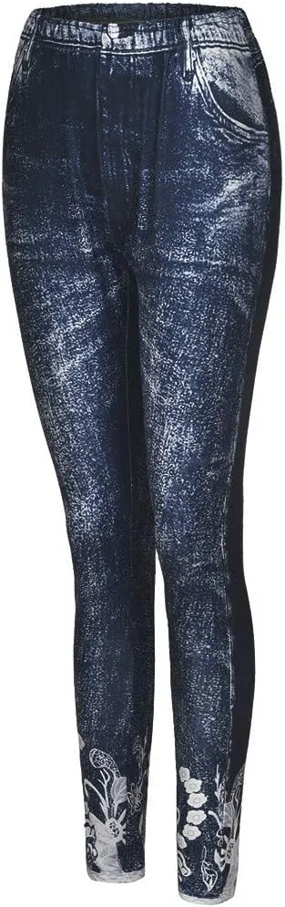 LCMTWX Christmas Leggings Waist Jeans Pants Color Pocket Denim Button Elastic Pants Leggings for Women Cold Weather High