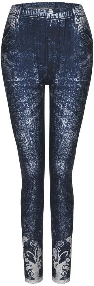 LCMTWX Christmas Leggings Waist Jeans Pants Color Pocket Denim Button Elastic Pants Leggings for Women Cold Weather High