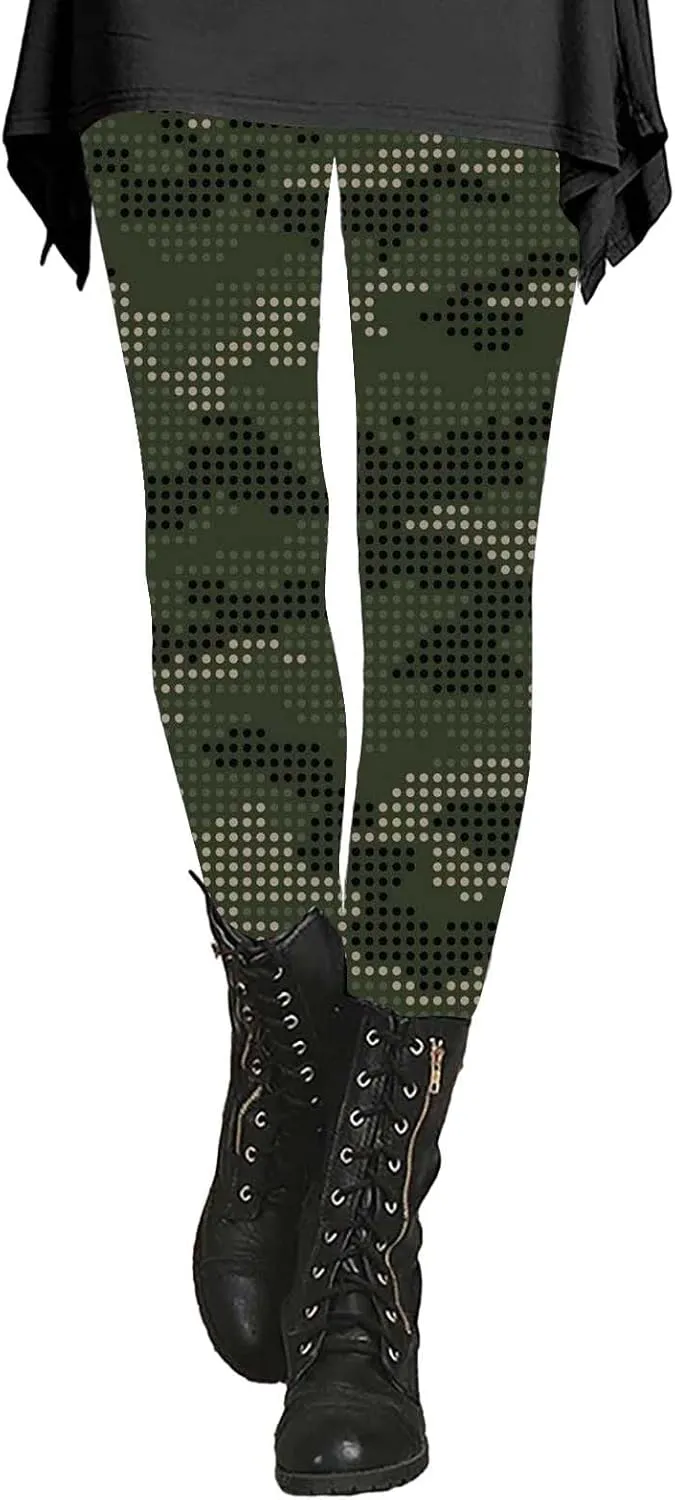 LCMTWX Womens Leggings with Pocket Leggings Artistic Printed Soft Stretchy Pants for Women Soft Athletic Tummy Control