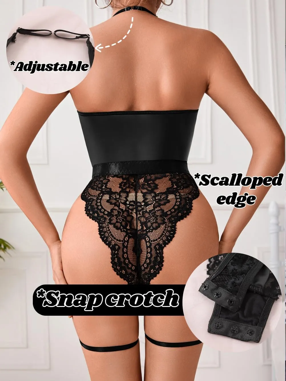 Leather Bodysuit Top For Women, Concert Outfits Rave Club Sexy Going Out, Corset Lace Lingerie Garter