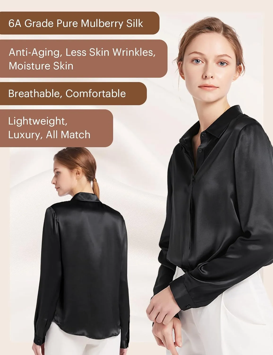 LilySilk Silk Blouse for Women 100% Pure Silk Long Sleeves Cool Smooth Tops