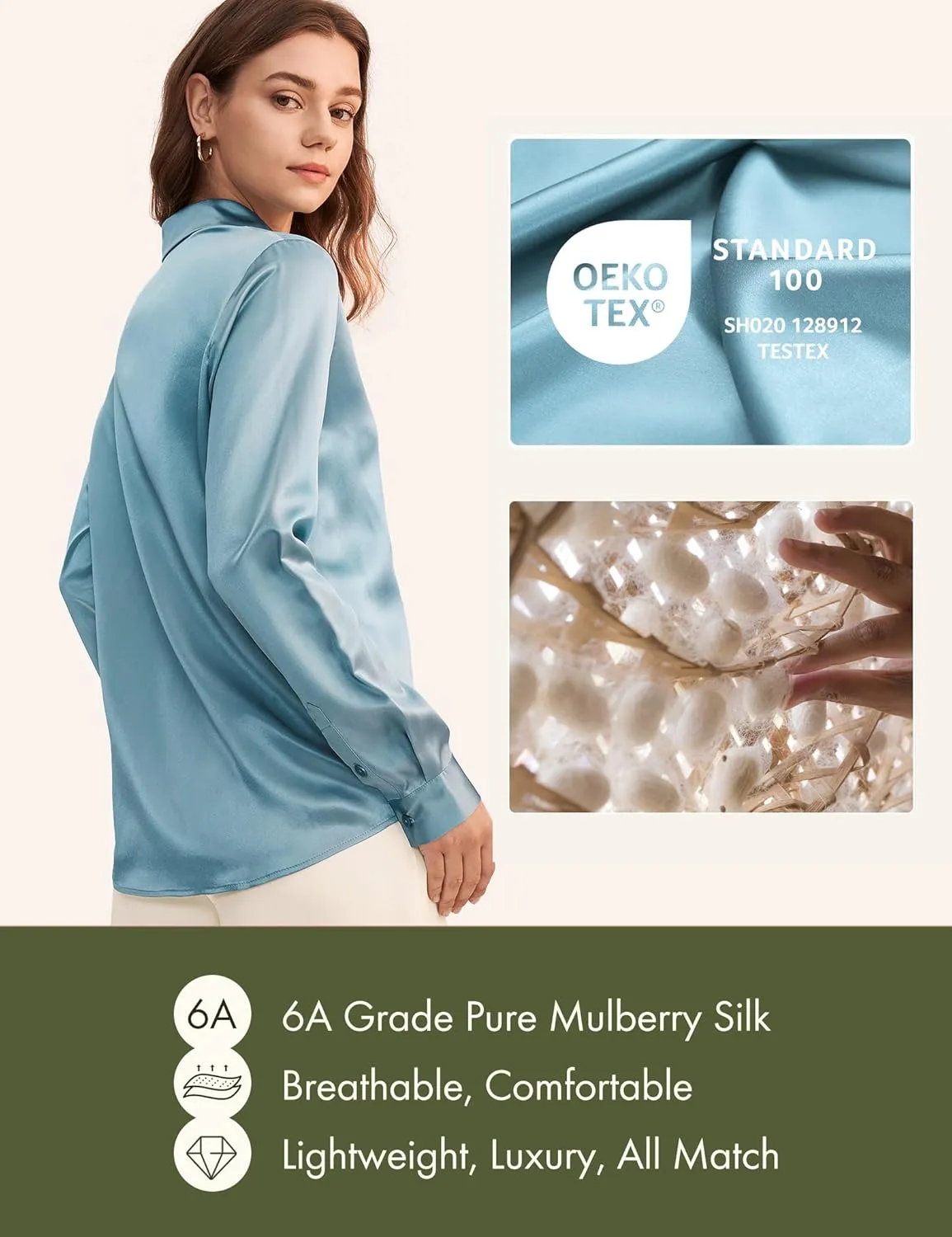 LilySilk Silk Blouse for Women 100% Pure Silk Long Sleeves Cool Smooth Tops