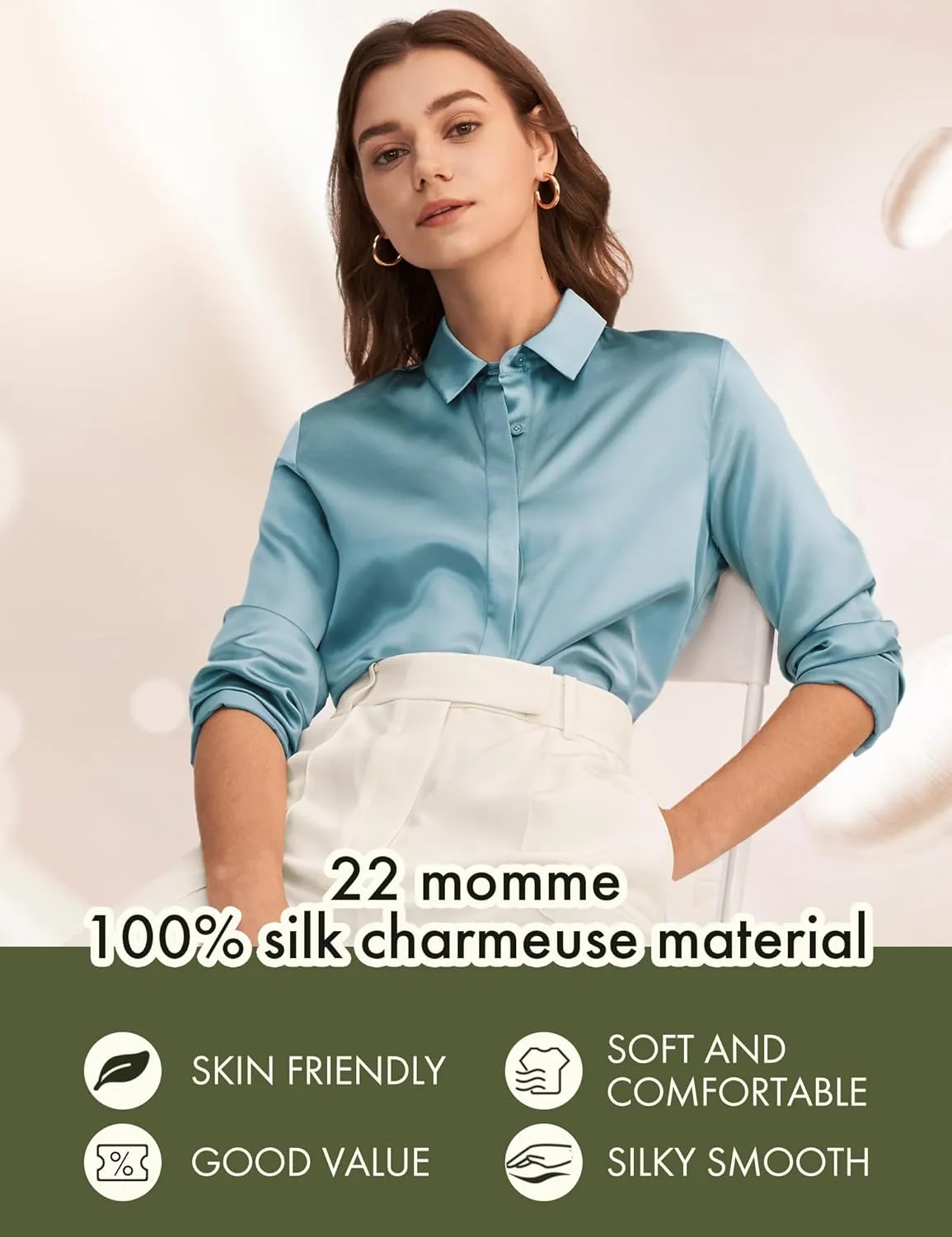 LilySilk Silk Blouse for Women 100% Pure Silk Long Sleeves Cool Smooth Tops