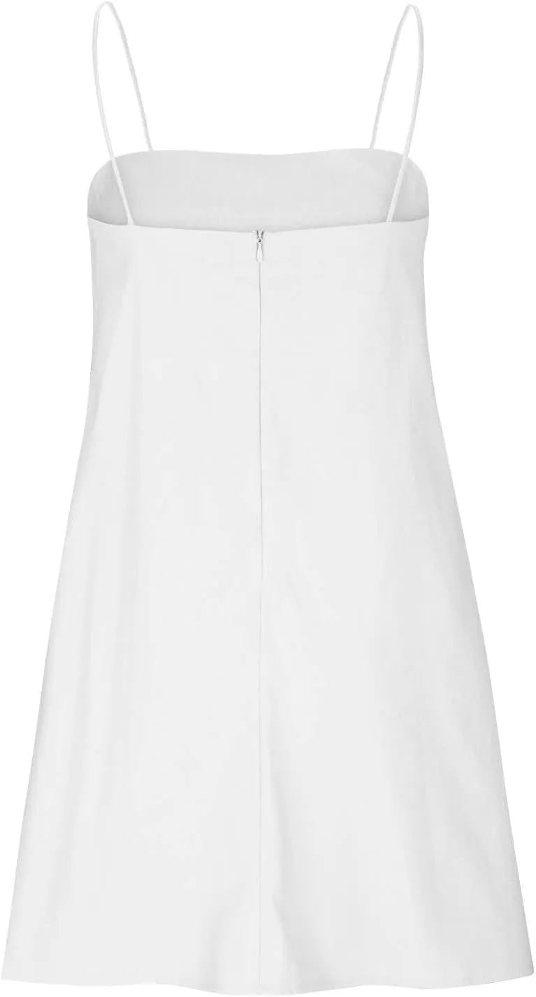 Linen Mini Dress Women Spaghetti Strap Summer Dress Loose Sleeveless Beachwear A-Line Casual Dress Short Cami Dress