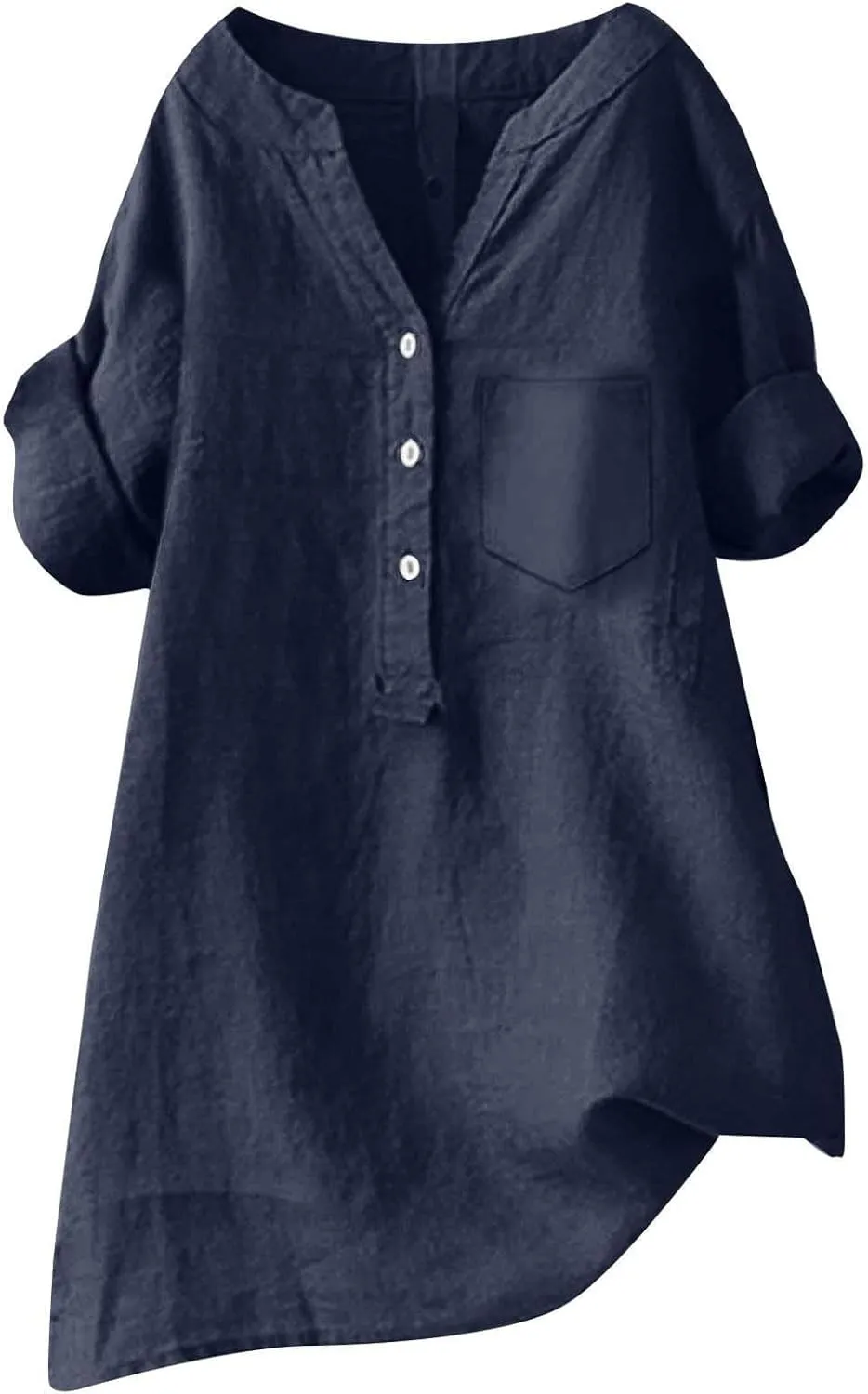 Linen Shirts for Women Summer Linen Button Long Sleeve T-Shirts Casual Loose Fit Fashion V Neck Blouses