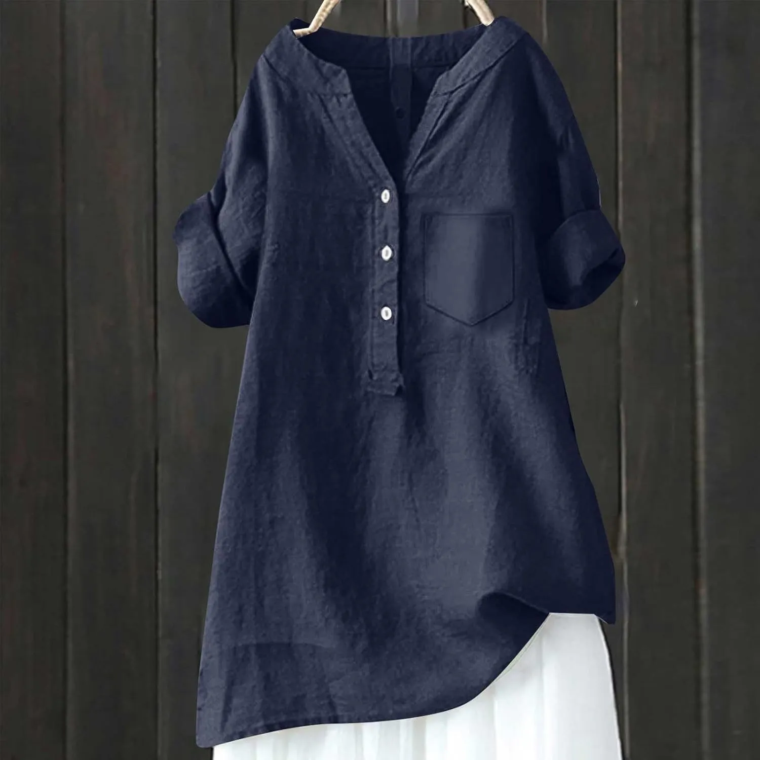 Linen Shirts for Women Summer Linen Button Long Sleeve T-Shirts Casual Loose Fit Fashion V Neck Blouses