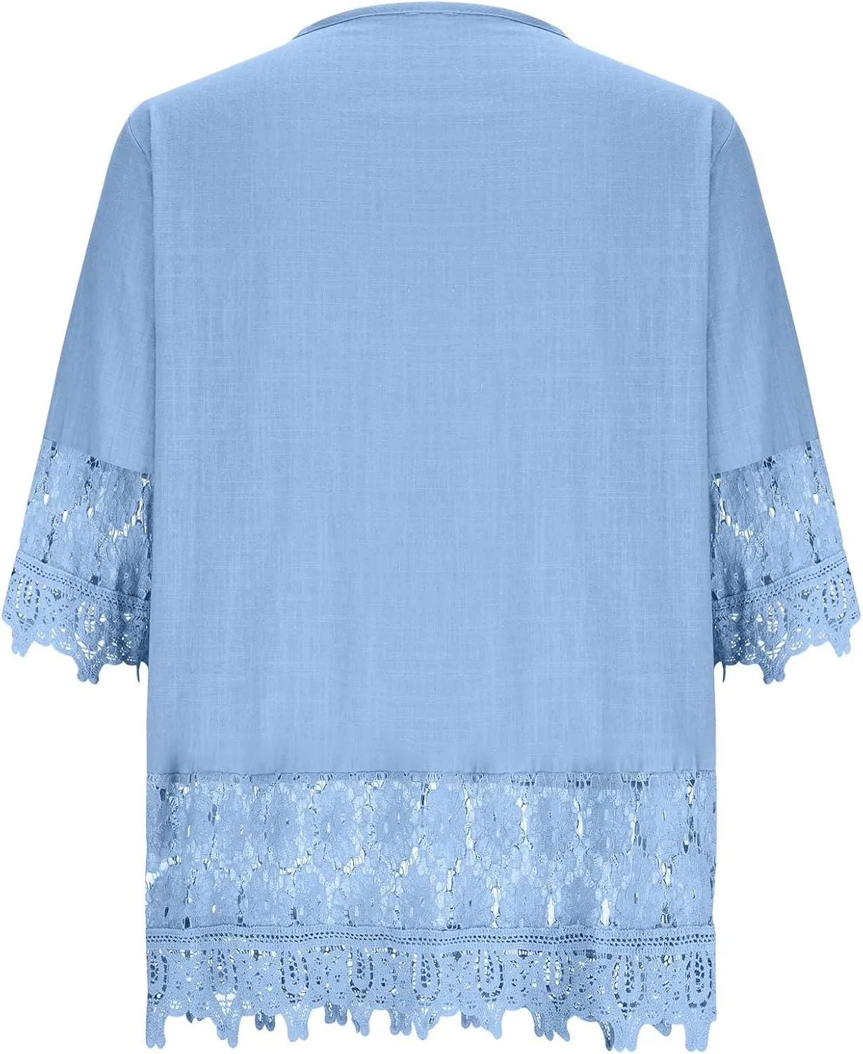 Linen Shirts for Women Summer Trendy Boho Tops Lace Up Embroidered Peasant Blouses 3/4 Sleeve Casual Dressy Shirt