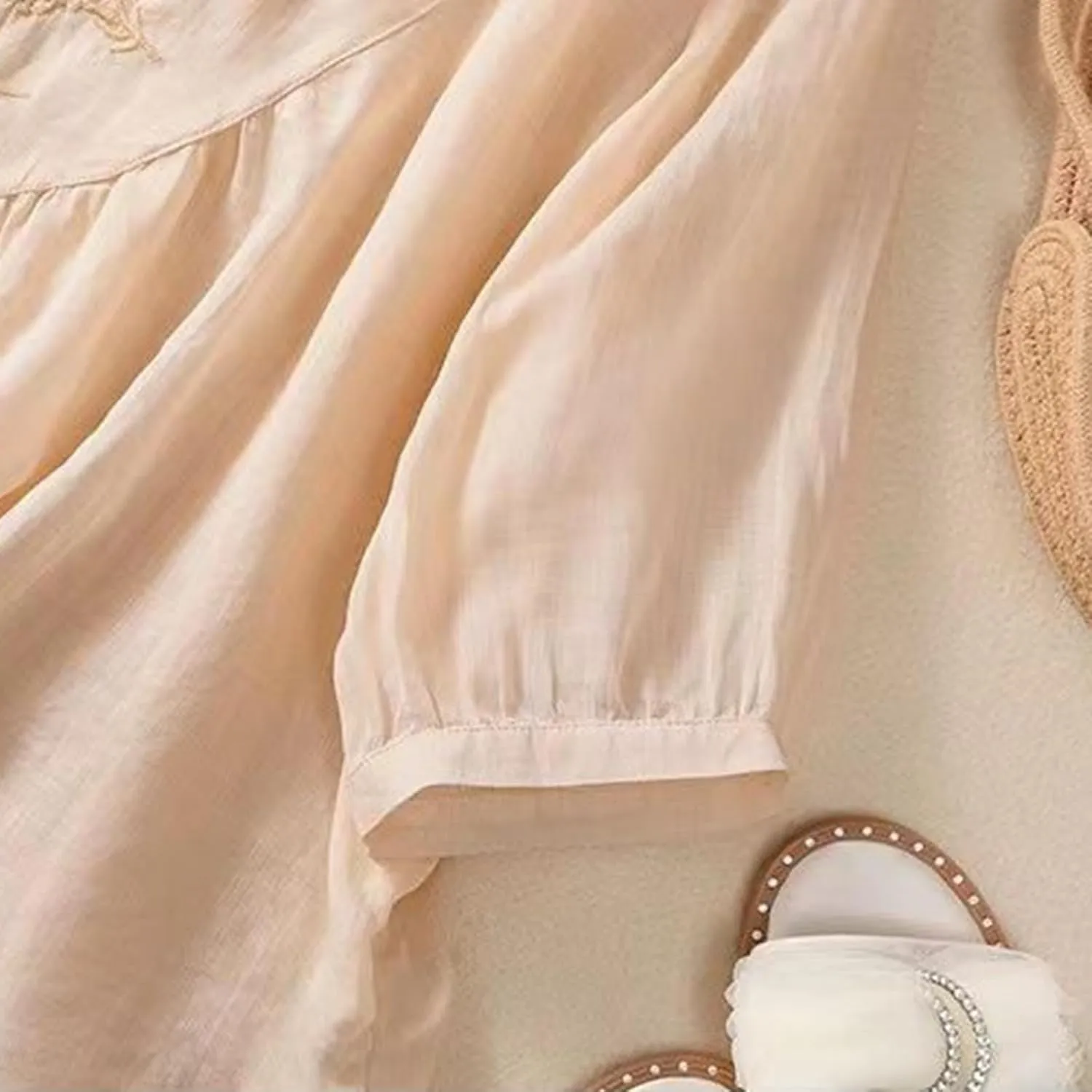 Linen Shirts for Women Vintage Embroidered Blouse Short Sleeve Summer Casual Dressy Loose Crew Neck Boho Tops
