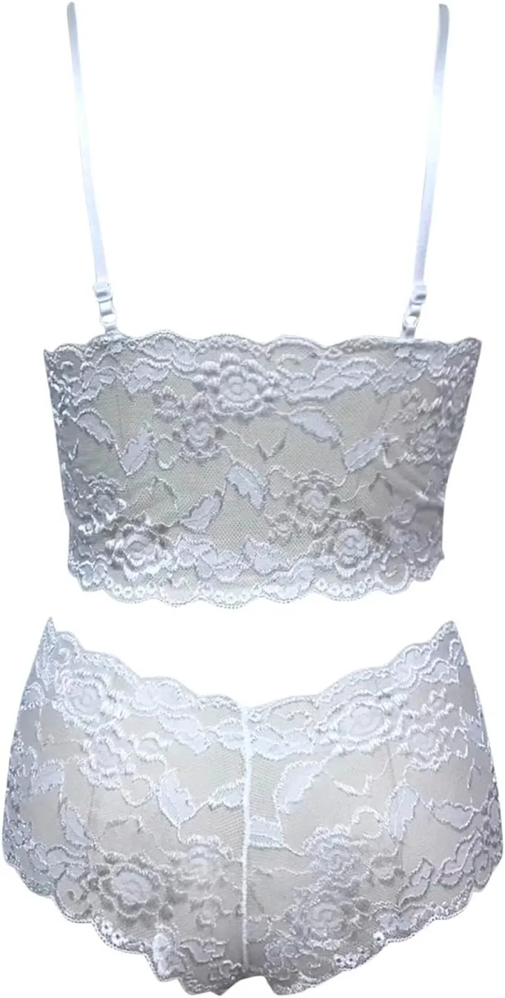 Lingerie Sets for Women Sexy Plus Size 2 Piece Sheer Floral Lace Pajamas Lingerie Set Sleepwear Bra and Panty Nightwear