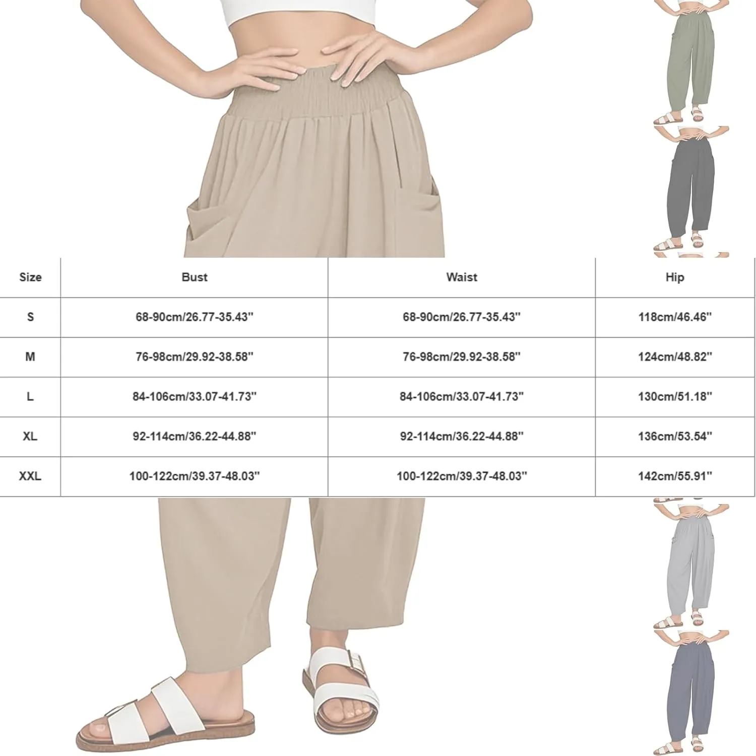 Litetao Linen Pants Women Summer Short Womens Casual Elastic Drawstring Pants Straight Trousers with Pockets Cargo Pants