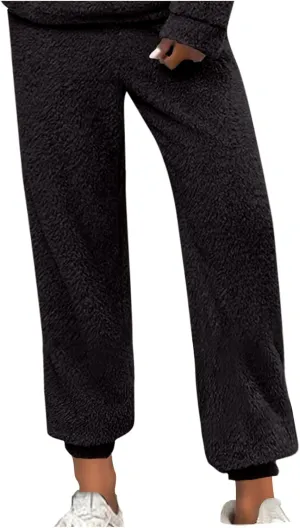 Lmdudan Women High Waist Fuzzy Fleece Lounge Pants Pajama Pants Warm Soft Pajamas Bottoms Sleepwear Winter Fluffy Sweatpants