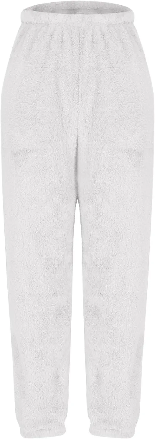Lmdudan Women High Waist Fuzzy Fleece Lounge Pants Pajama Pants Warm Soft Pajamas Bottoms Sleepwear Winter Fluffy Sweatpants
