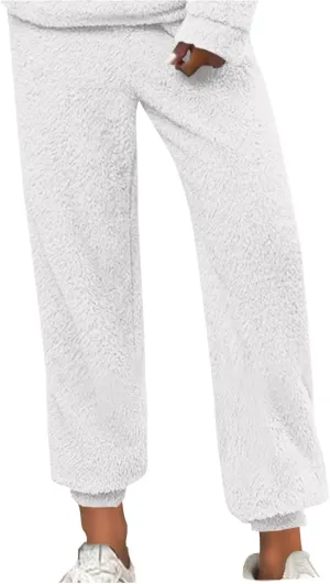 Lmdudan Women High Waist Fuzzy Fleece Lounge Pants Pajama Pants Warm Soft Pajamas Bottoms Sleepwear Winter Fluffy Sweatpants