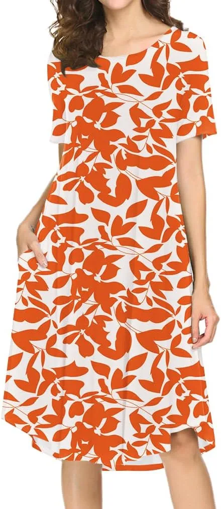 Locryz Women's Short Sleeve Pocket Swing Midi Dress Casual Loose T-Shirt Dress