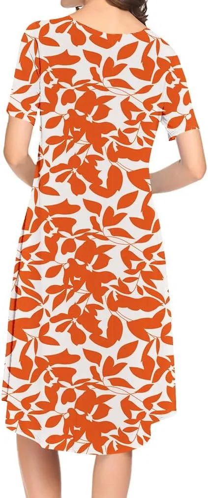 Locryz Women's Short Sleeve Pocket Swing Midi Dress Casual Loose T-Shirt Dress