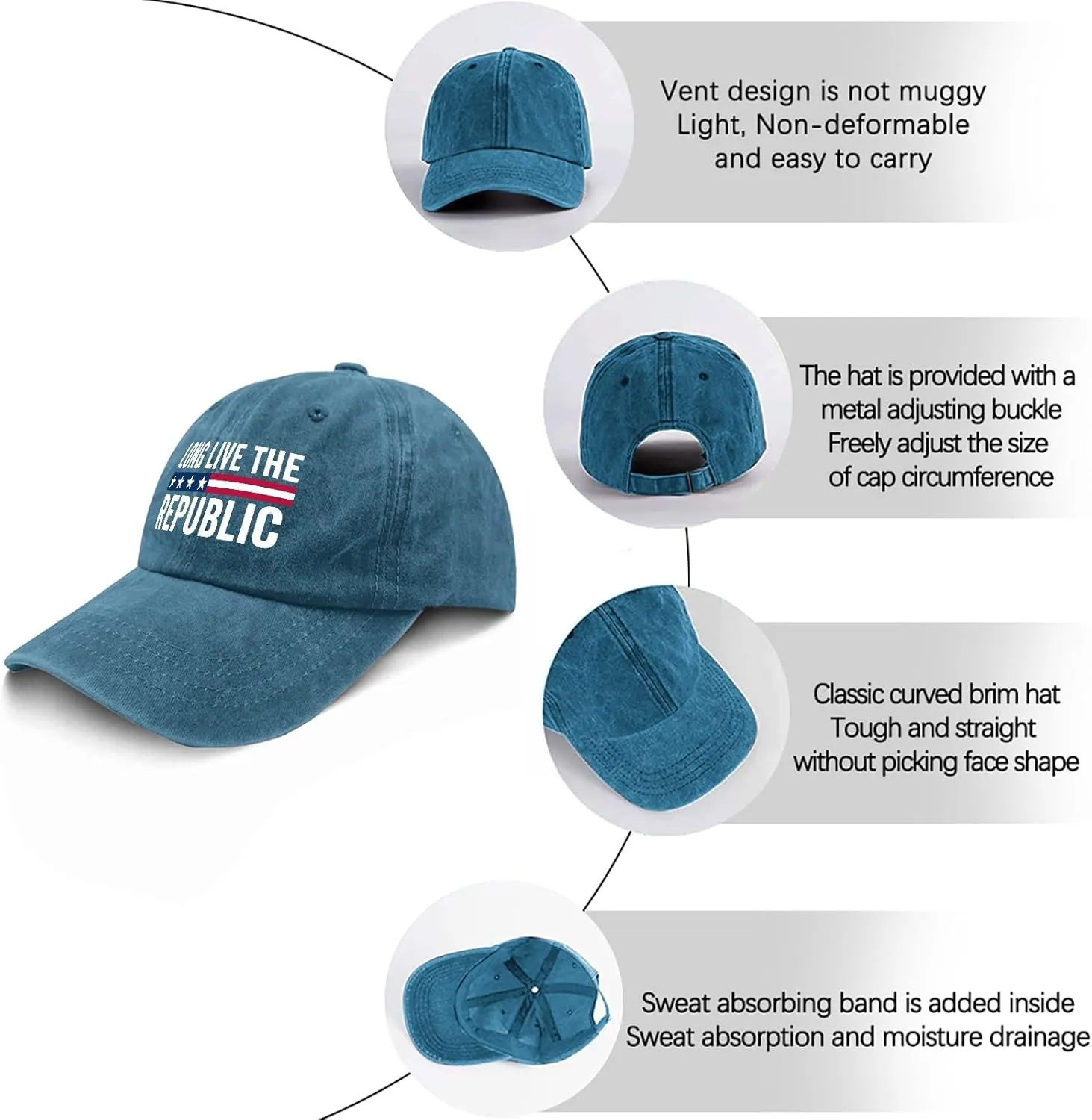 Long Live The Republic hat Mens Vintage Cotton Washed Baseball Caps Adjustable Dad Hat Crazy