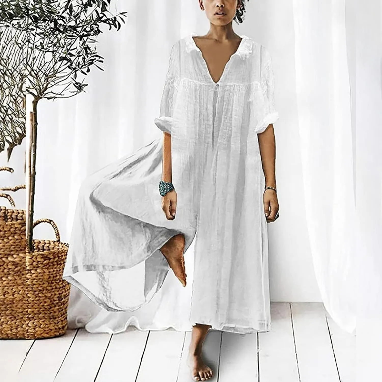 Loose Fit Pants for Women Fall Summer Linen Straight Leg Plain Long Leg Overalls Pants Rompers Women 2024 Fashion