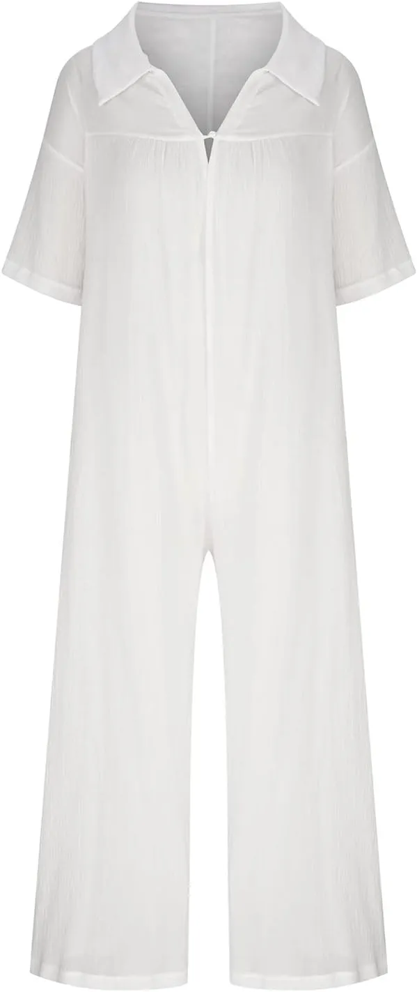 Loose Fit Pants for Women Fall Summer Linen Straight Leg Plain Long Leg Overalls Pants Rompers Women 2024 Fashion