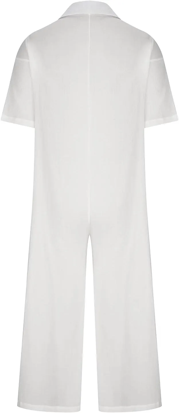 Loose Fit Pants for Women Fall Summer Linen Straight Leg Plain Long Leg Overalls Pants Rompers Women 2024 Fashion