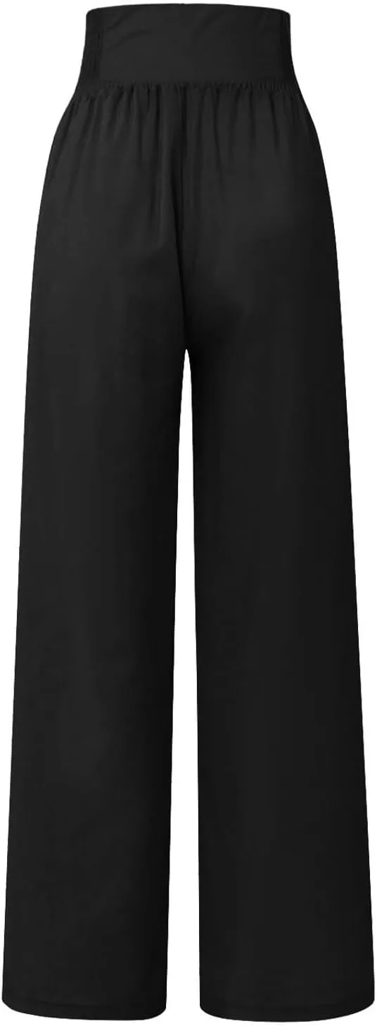 Lounge Pants Plus Size Women Summer Boho Wide Leg High Waist Linen Palazzo Pants 2025 Beach Travel Vacation Trouser