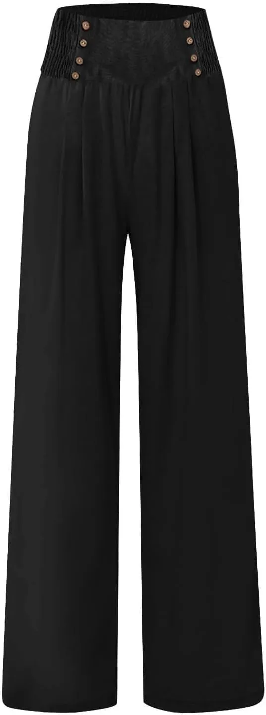 Lounge Pants Plus Size Women Summer Boho Wide Leg High Waist Linen Palazzo Pants 2025 Beach Travel Vacation Trouser