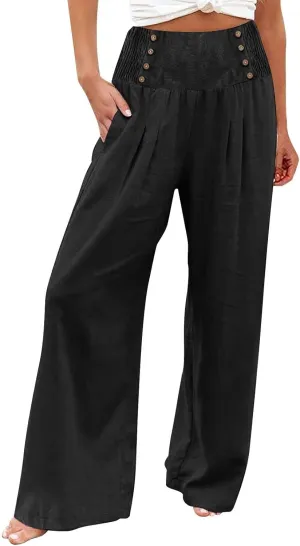 Lounge Pants Plus Size Women Summer Boho Wide Leg High Waist Linen Palazzo Pants 2025 Beach Travel Vacation Trouser