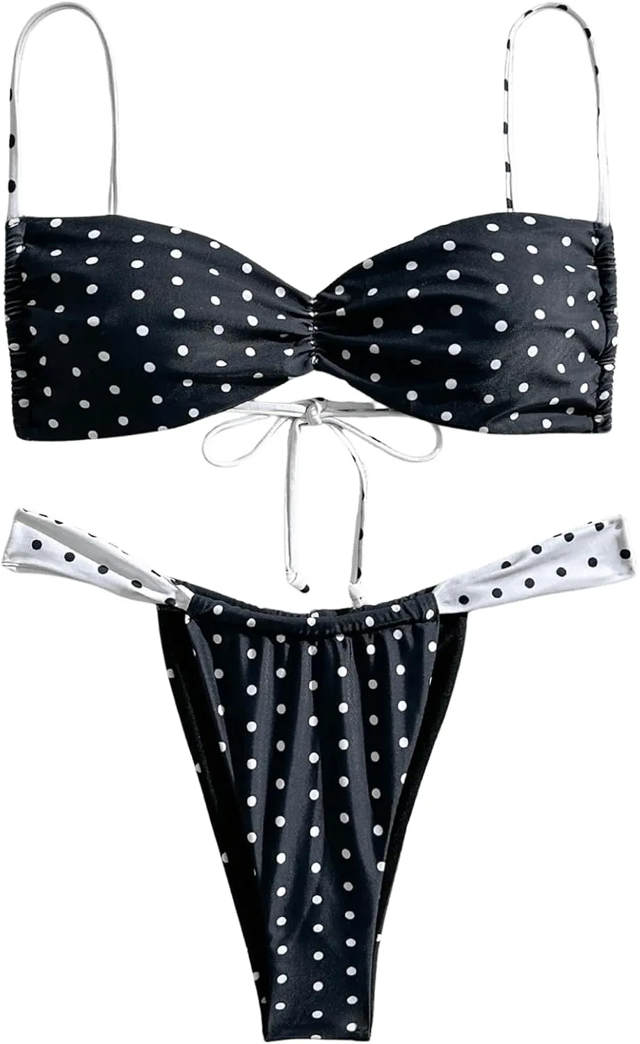 MakeMeChic Women's Polka Dots Bikini Set Tie Back Thong Summer Bathing Suit Swimsuit