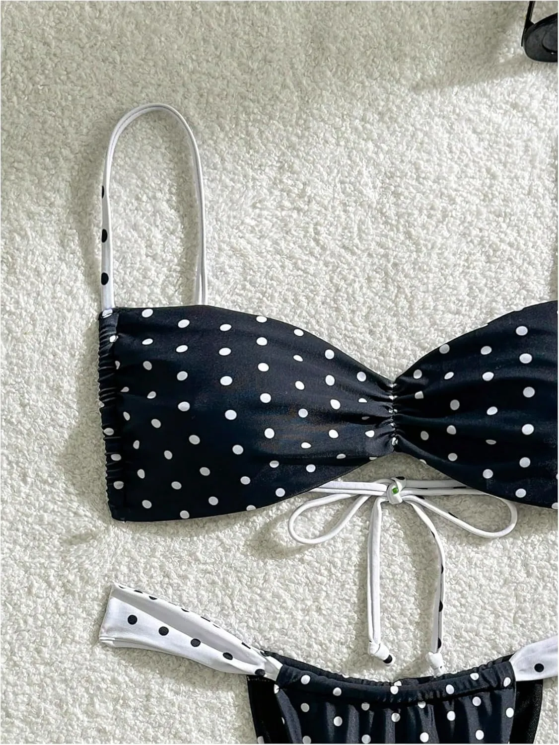 MakeMeChic Women's Polka Dots Bikini Set Tie Back Thong Summer Bathing Suit Swimsuit