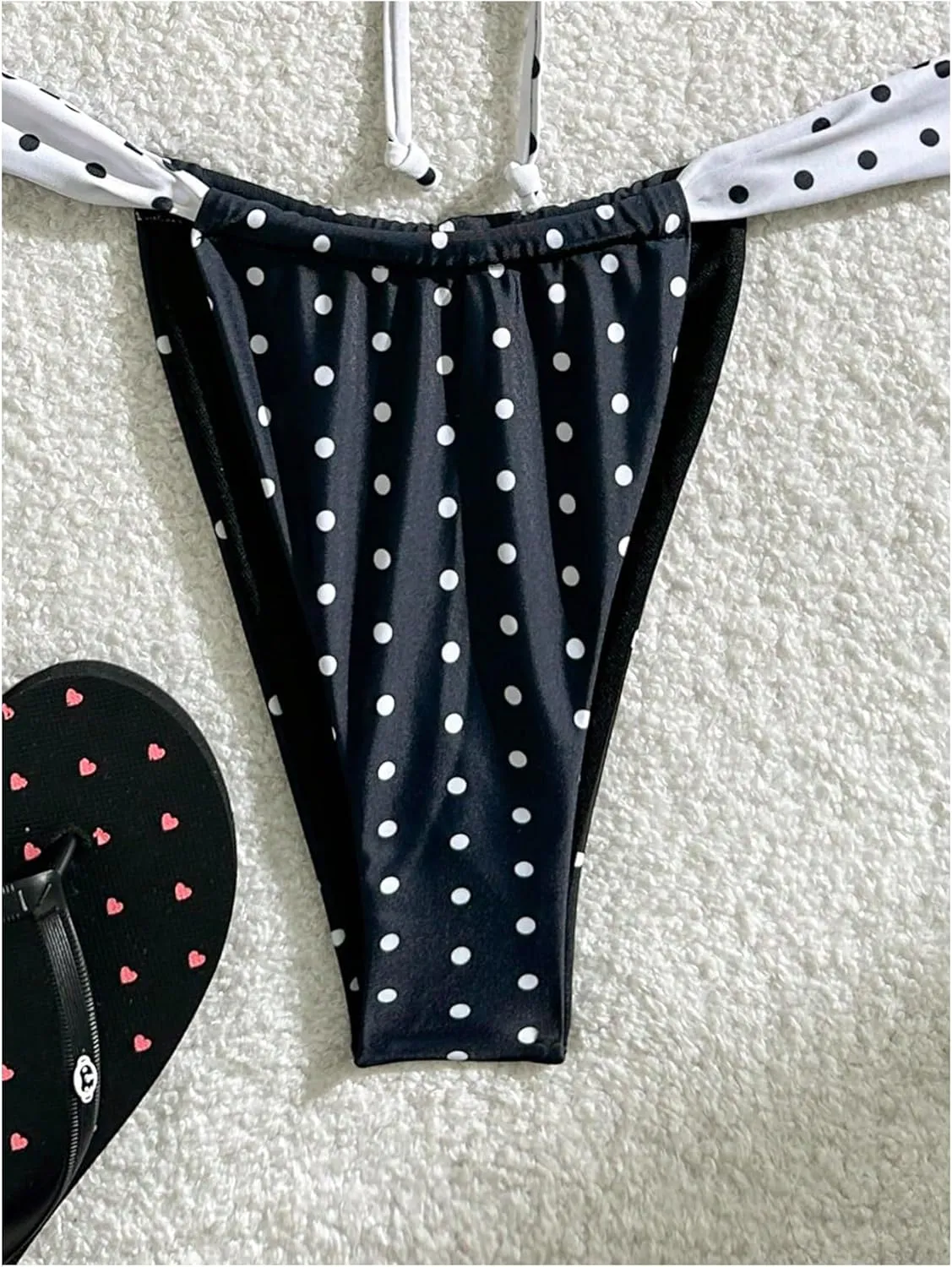MakeMeChic Women's Polka Dots Bikini Set Tie Back Thong Summer Bathing Suit Swimsuit