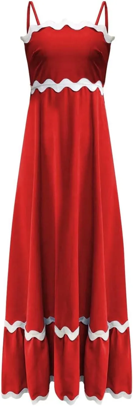 Maxi Dress for Women Plus Size Sleeveless Prom Dress Summer Boho Dresses Wedding Guest Dress Smocked Rickrack Trim